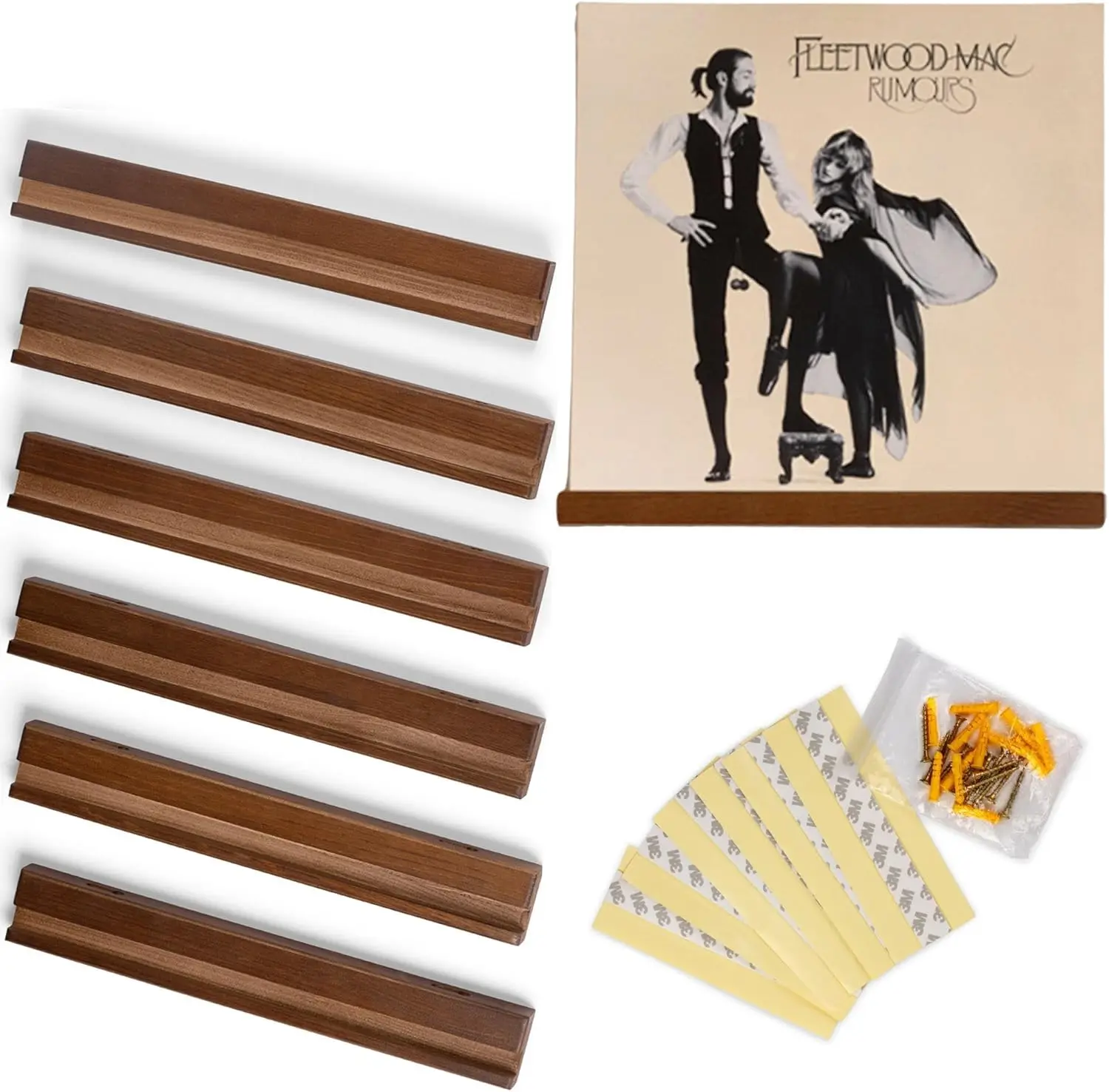 

Vinyl Wall Mount Pack of 6 Pinewood Vinyl Record Holder Wall Mount with 2 Mounting Options Vinyl Shelf Walnut Stain Fin