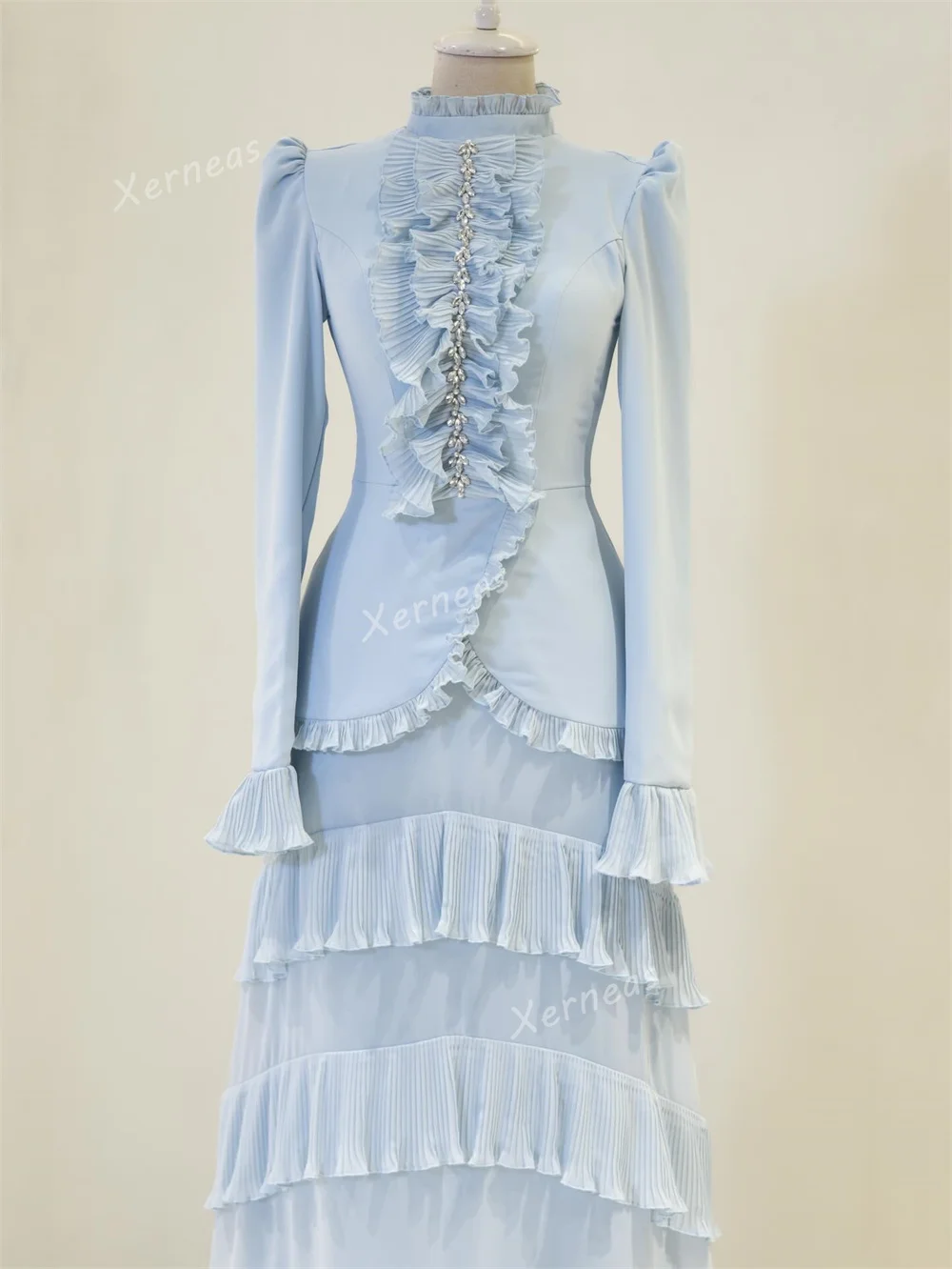 Vestido de noche Formal personalizado con pliegues de diamantes de imitación y cuello alto, vestidos largos de trompeta, vestido de fiesta elegante para ocasiones a medida