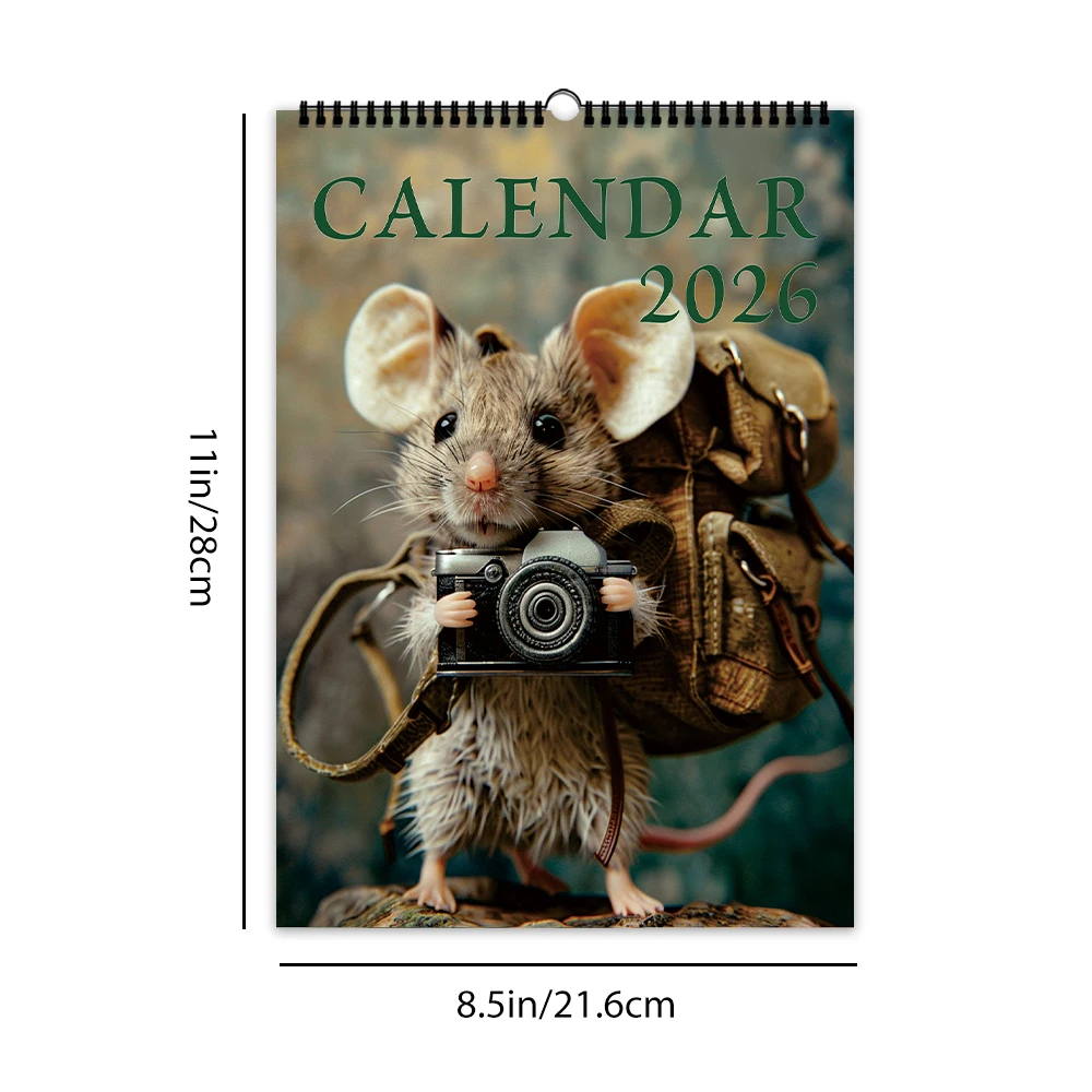 Calendario de pared 2026, diseño de ratón bonito, 12 patrones únicos, planificador diario humorístico, regalo perfecto para cumpleaños, Navidad, 1 ud.