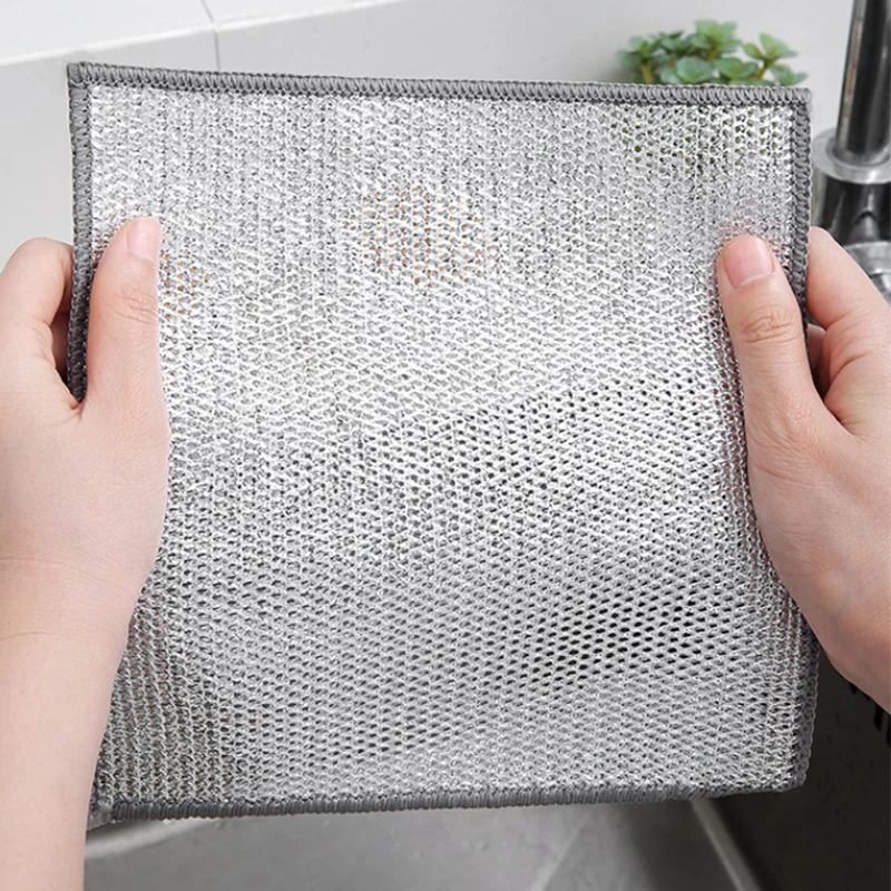 3/5PCS Steel Wire Dishcloths Oil Iron Dish Rack Kitchen Pan Pot Dishes Cleaning Rag Double -layer Napery Dishcloth Rags