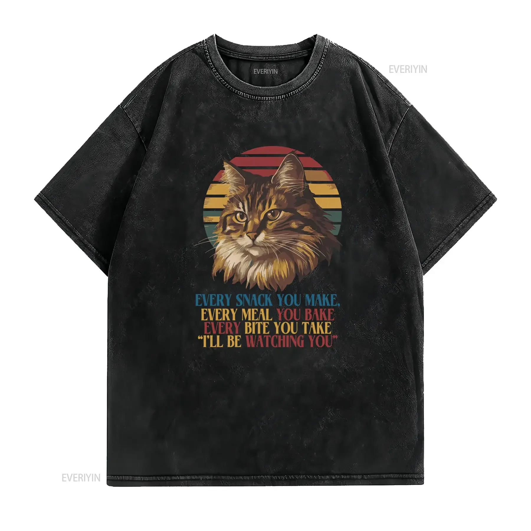 Vintage Retro Funny Cat T Shirt Casual Lover Every Snack You Make Quote Print vintage Washed streetwear Versatile Soft
