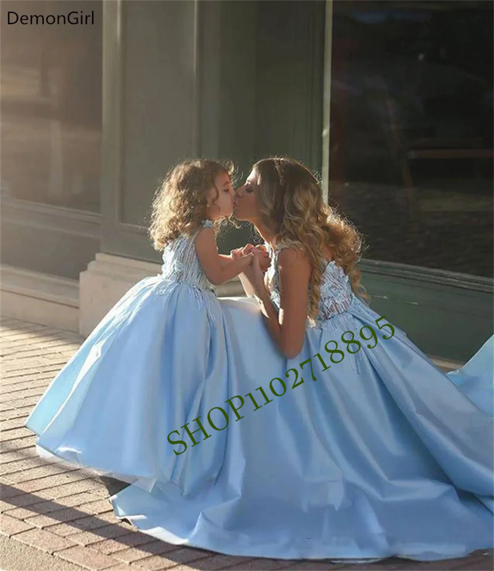 Vestido De flores con tirantes para niña, traje azul con cuello en V para boda, Fiesta Infantil, lujo, novedad