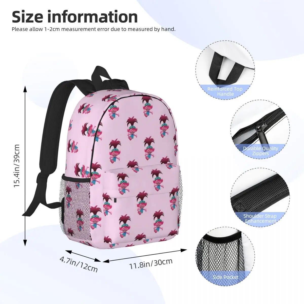 Princess Poppy Pattern New Fashion High Capacity Waterproof College Backpack Trendy Laptop Travel Book Bag 15inch