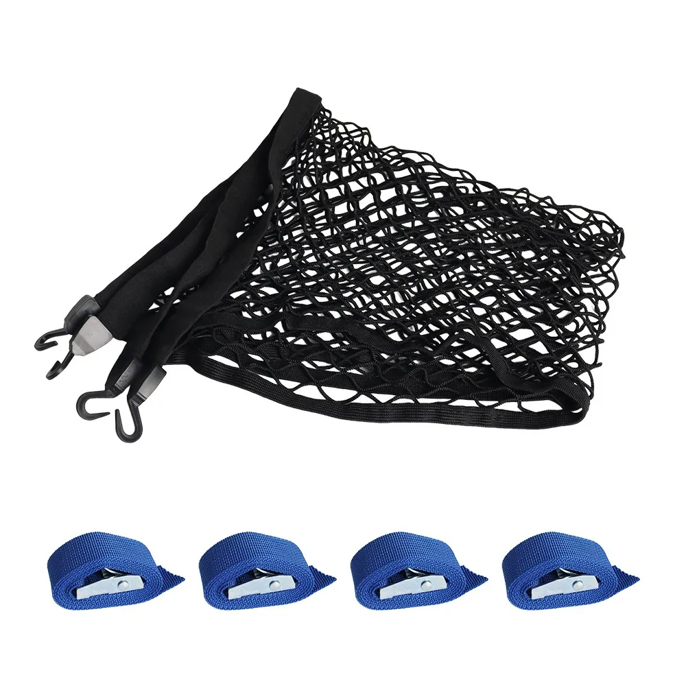 

Adjustable Elastic Car Boot Net With 4 Hooks & 4 Ratchet Straps 100x80cm Universal Nylon Mesh Organizer For Car Boot Camper