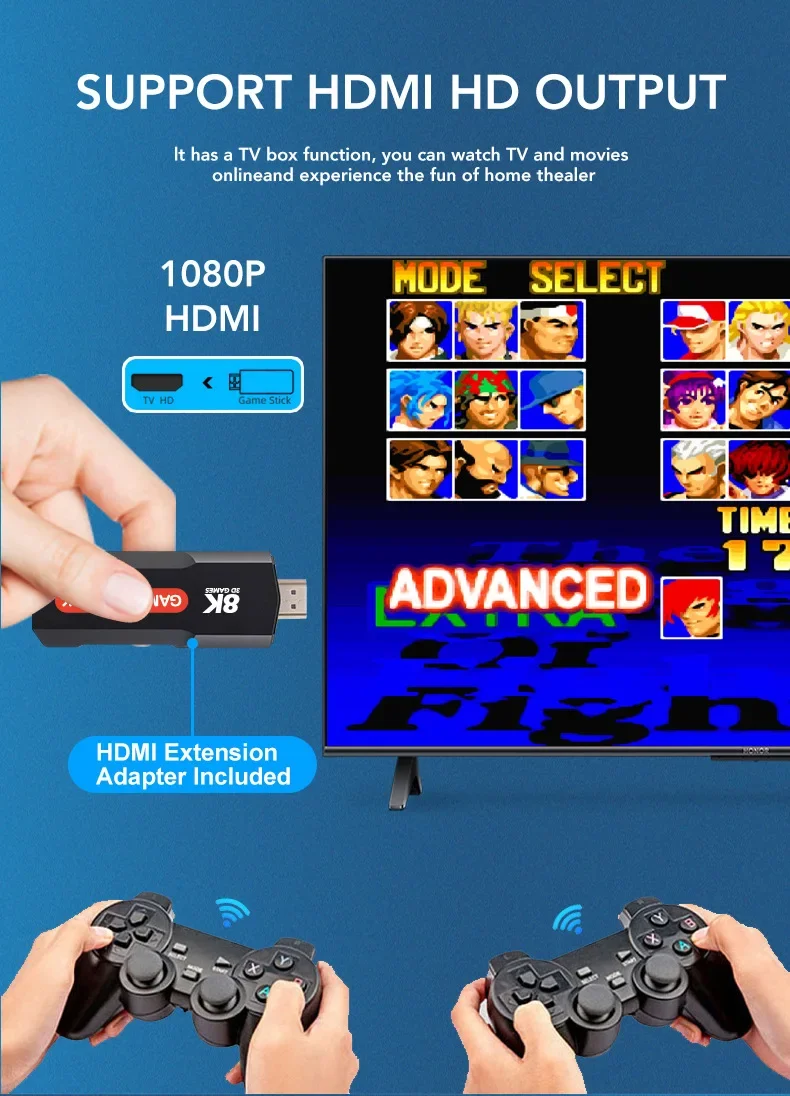 Console de Jeu TV Rétro HD 64G avec 20000 Jeux et 2 Manettes Sans Fil Noires