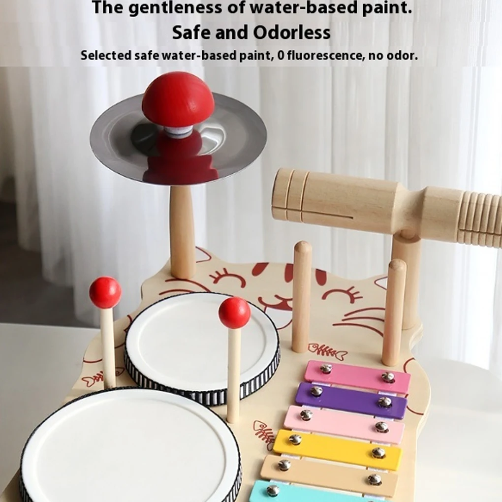 Wooden Colorful  Baby Drum Set Musical Instrument Percussion Toys 8-tone Xylophone Piano Preschool Rhythm Educational Toy
