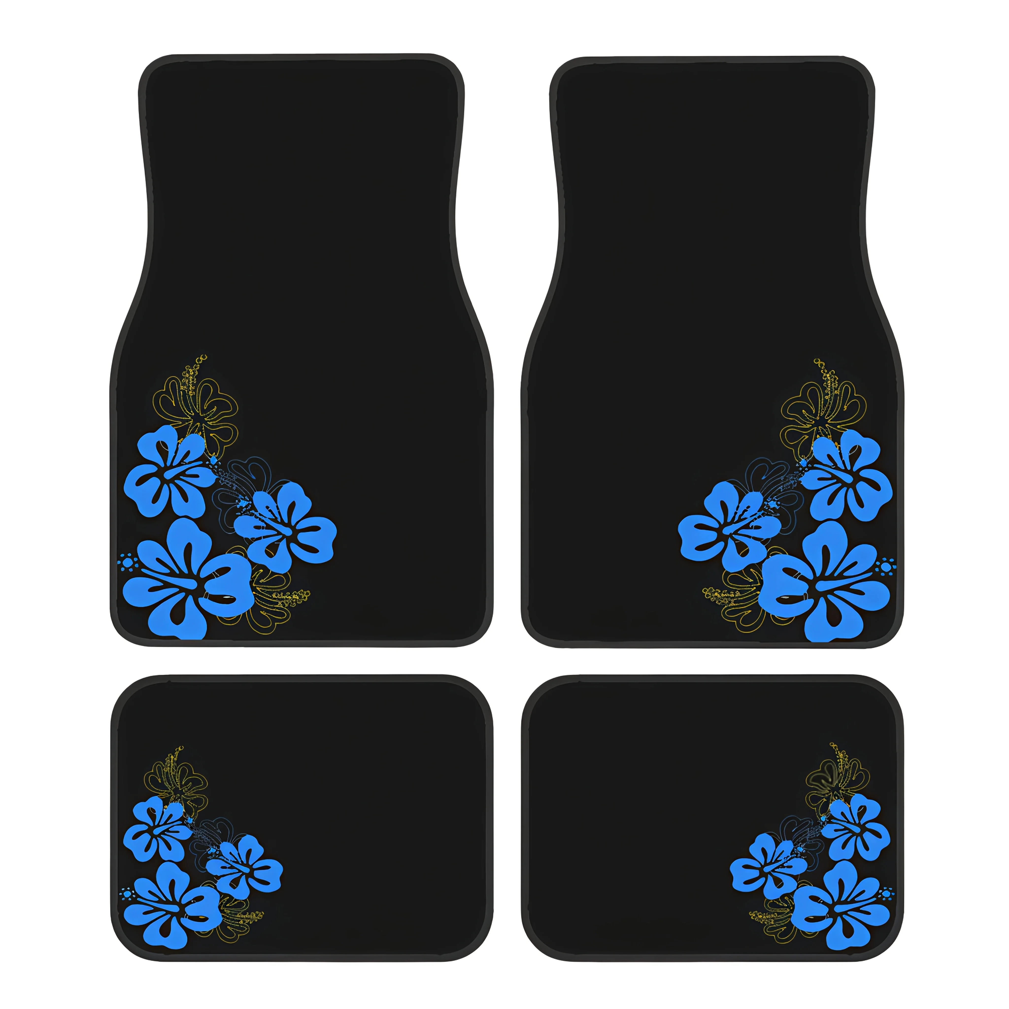 

4pcs Blue Flower Car Floor Mats, Water-Absorbent & Non-Slip, Universal Fit For Tesla, SUVs, Sedans - Durable Polyester, Easy To