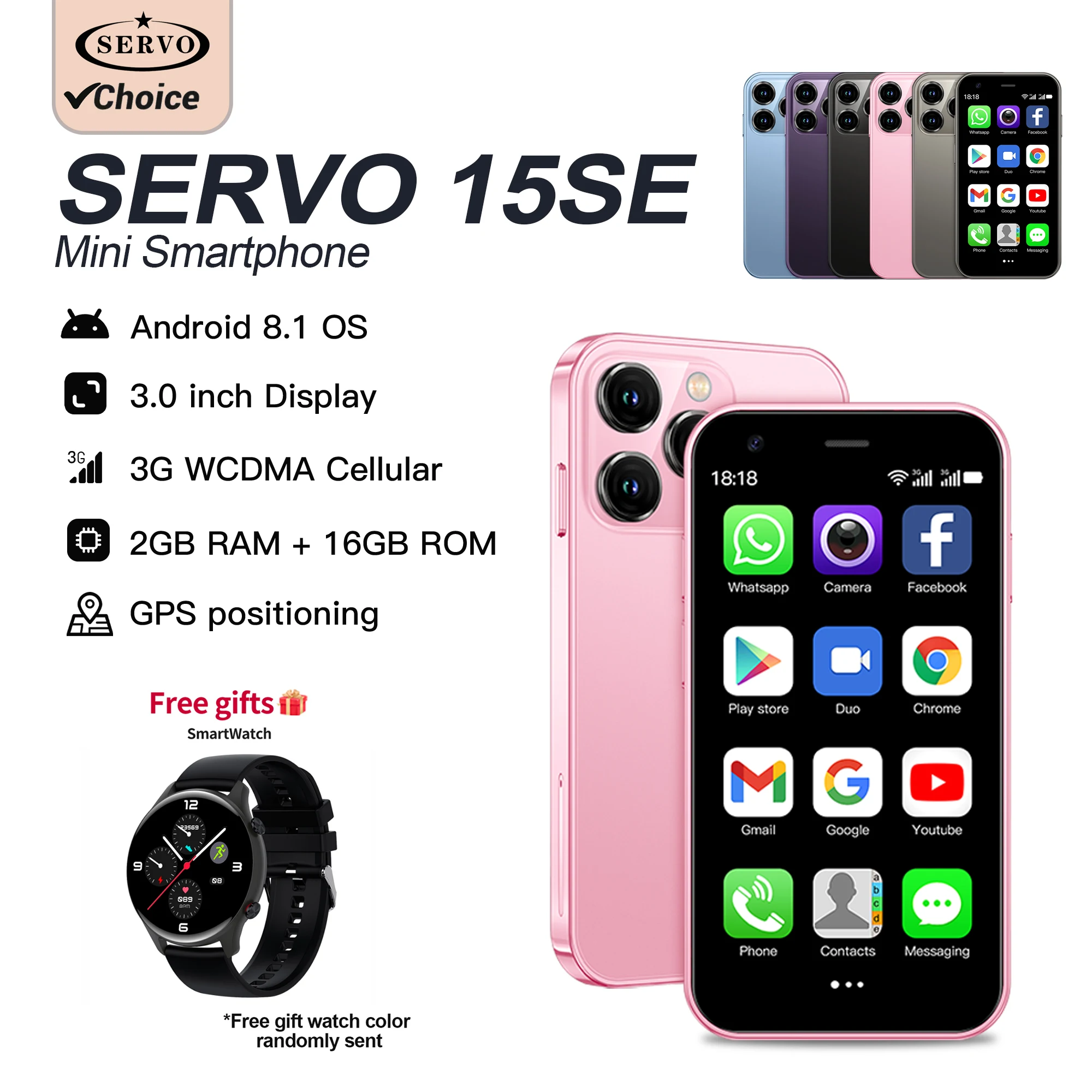 Venda quente presente servo 3g mini smartphone android 8.1 duplo sim em espera gps wifi play store 3.0 "display mini telefone móvel 2 + 16gb