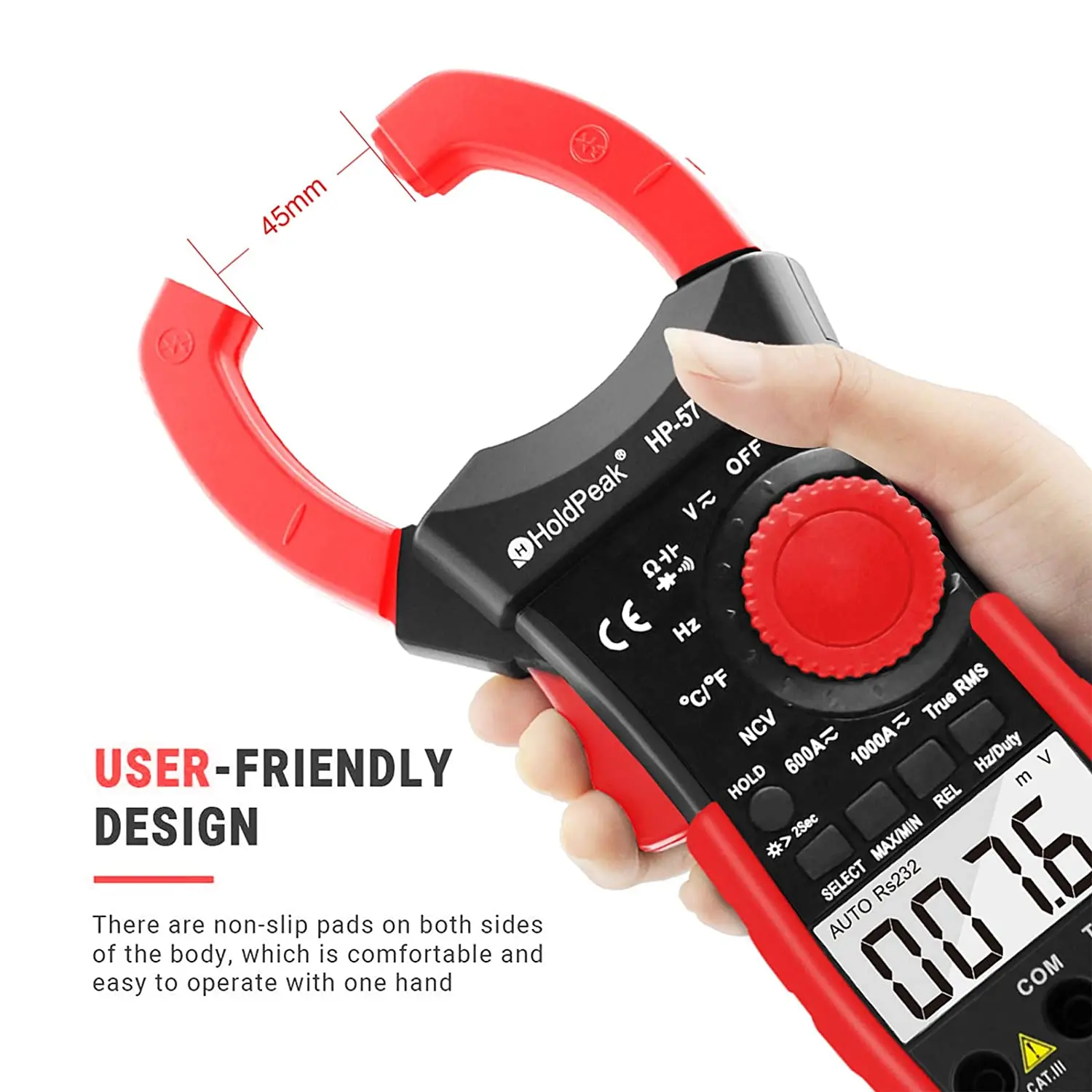 HoldPeak HP-570S-APP True RMS Clamp Multimeter - Bluetooth Connectable Intelligent AC/DC Digital Measuring Instrument