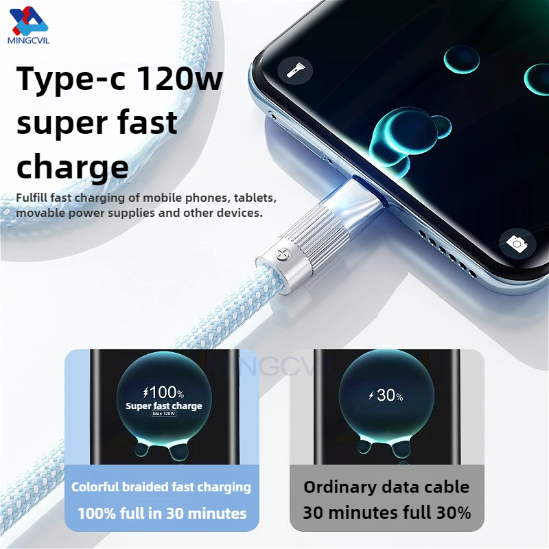 MINGCVIL Type C Cable 120W Super Charging 6A For Samsung S24 S23 USB-C For Redmi phone For Xiaomi Quick Fast Charger