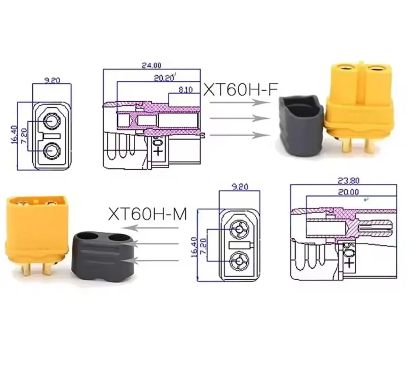 Wholesale 200 set XT60H connector XT60H-F with sheathed plug inner shell outer shell used for Lipo RC batteries FPVE cars drones