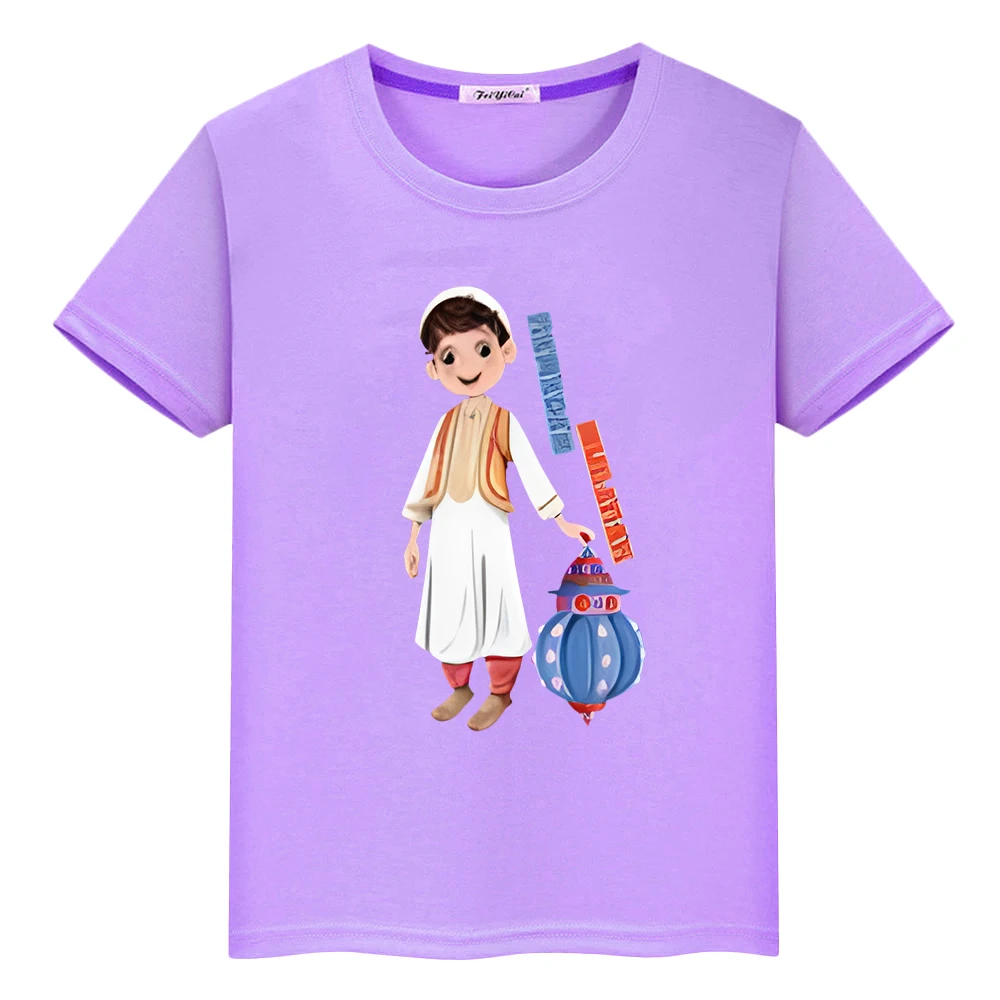 

Kids With Moon Ramadan Kareem Clothe Festive Outfit Print T-Shirt Boys Muslim Tops Ramadan Mubarak Summer Anime Tees y2k clothes