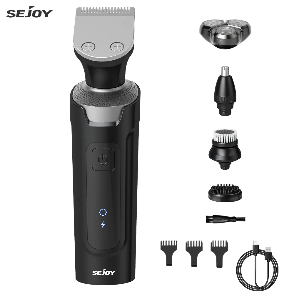 Sejoy 5 in 1 Professional Electric Hair Clipper Machine for Men Rechargeable Cordless Rotary Shavers Ear Nose Hair Trimmer Black