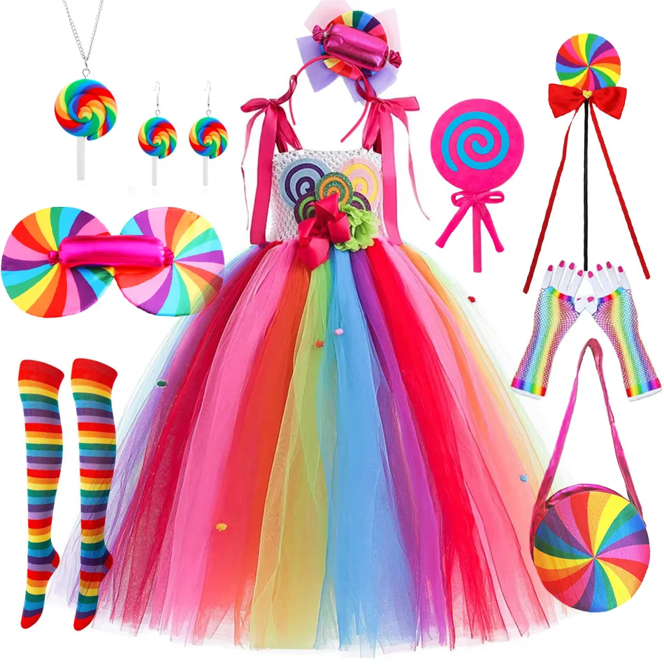 Rainbow Girls Tutu Kids Dress Candy Costume for Girls Party Princess Dresses Birthday Outfits