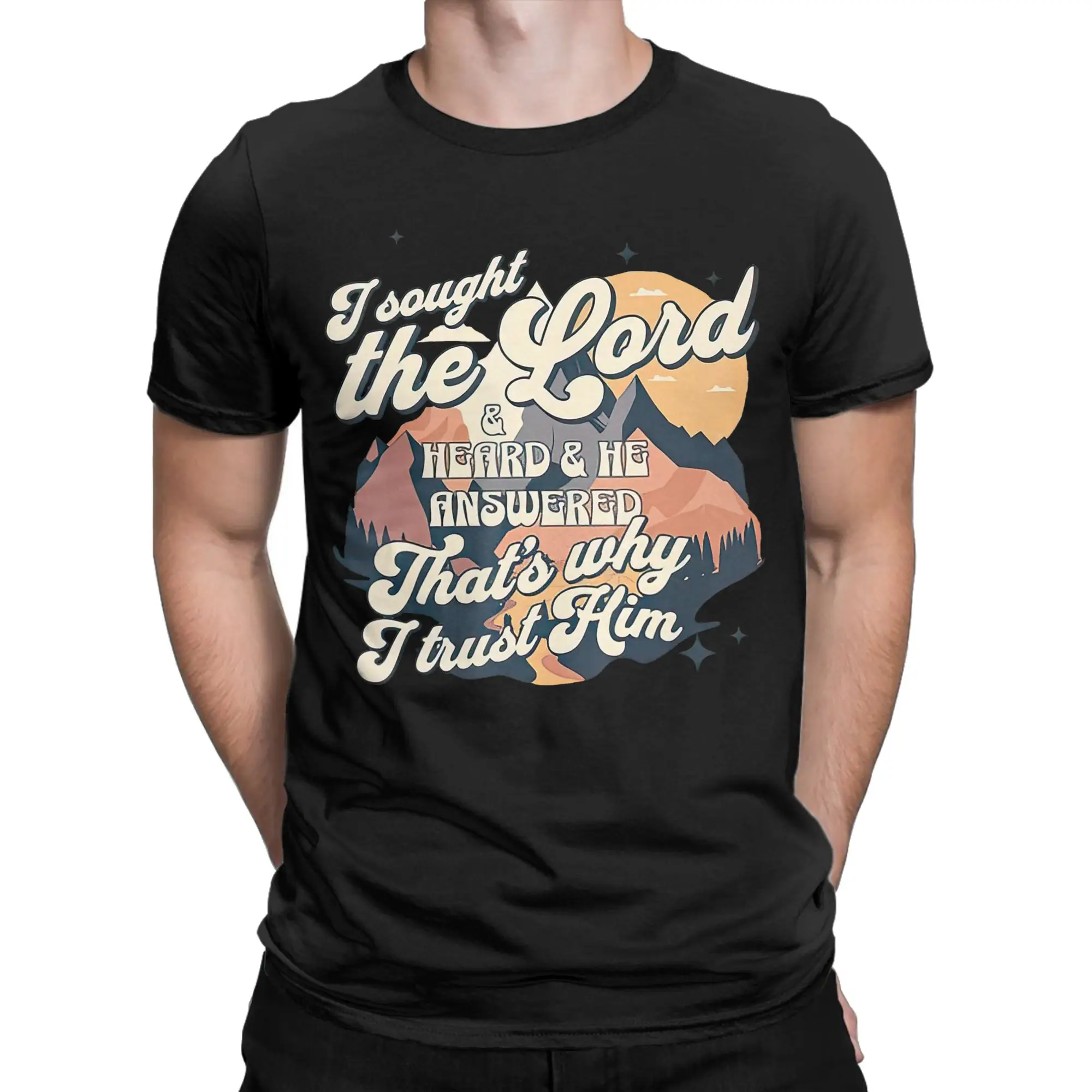 Men T-Shirt I Sought The Lord And He Answered  Vintage Cotton Tees Short Sleeve  T Shirts Crewneck Clothing Summer