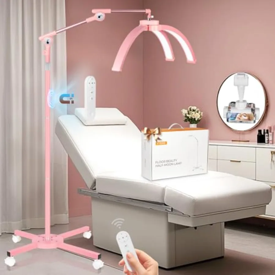 

Светильник-полумесяц для наращивания ресниц и тату-мастеров, обновленная модель 2026 года, светодиодный светильник для лэш-мейкеров с 4-колесной передвижной базой, большой напольный светильник