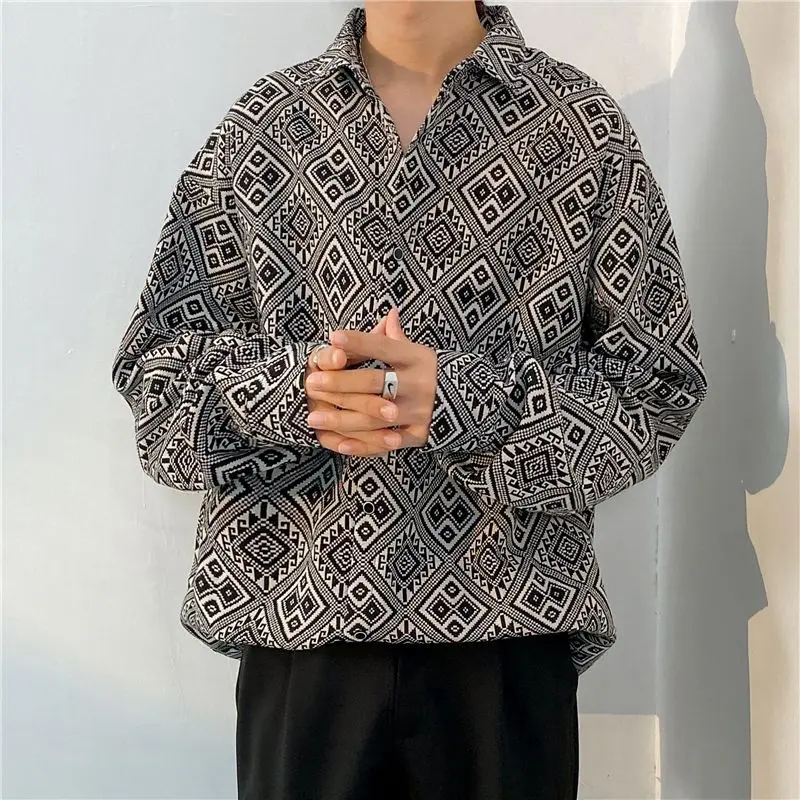 Retro Hip Hop Long Sleeve Shirt Men's Loose Couple Stylish Floral Shirt Hip Hop Jacket Spring Summer Trendy Brand Polyester F...