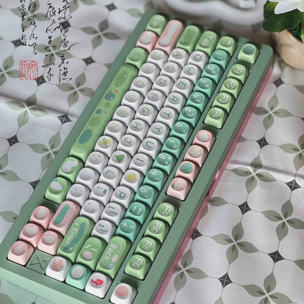 Imagem -05 - Keycap Tema Lotus para Teclado Mecânico Boa Sorte Sublimação Pbt Teclados Bonitos Branco e Verde Personalizado Altura Moa