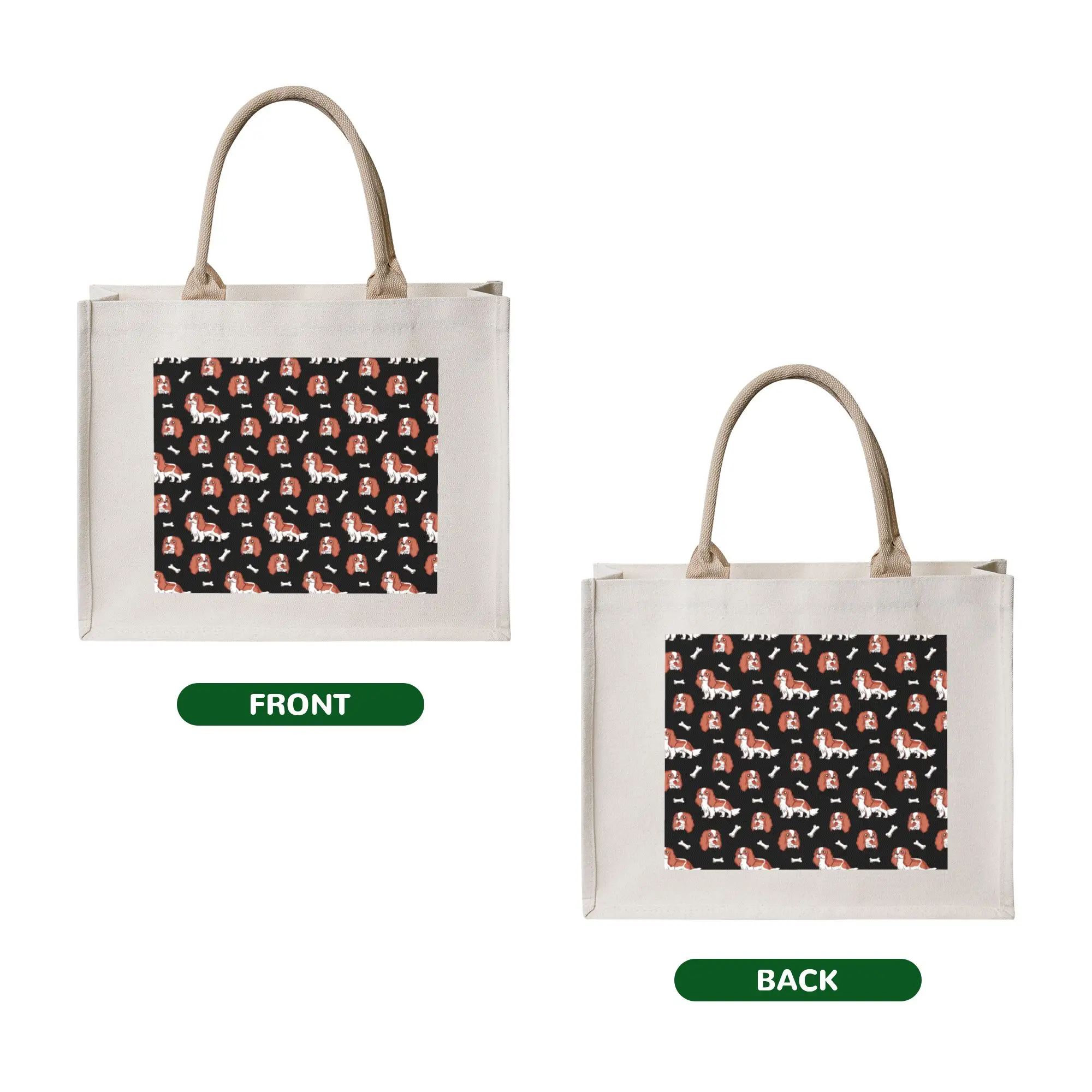 Custom Dog Cartoon Cavalier King Charles Spaniel  Shopping Bag Women Portable Big Capacity Groceries  Tote Shopper Bags