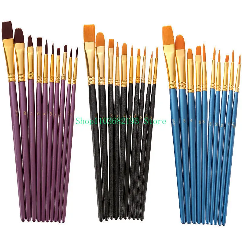 Paint Brush Oil Painting, Body Painting Makeup, Hook Line, Flat Head Gouache Watercolor Oil Painting Brush 10 PCs Brush Suit