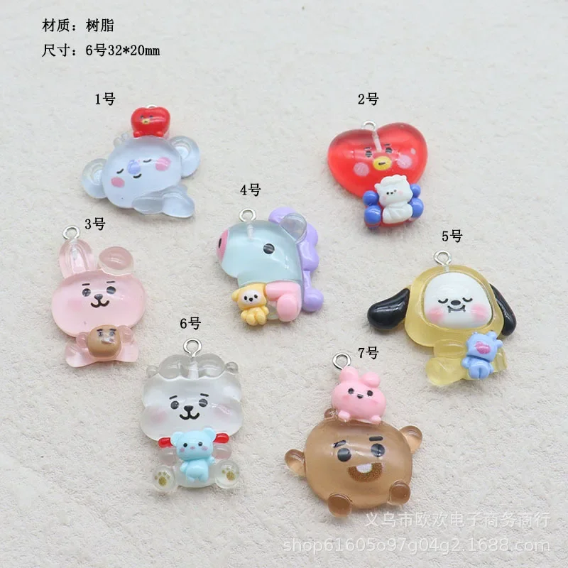 7pcs Anime Bt21 Transparent Jewelry Accessories Pendant Kawaii COOKY SHOOKY Phone Earrings Chain Keychain Bracelet Decor Gifts