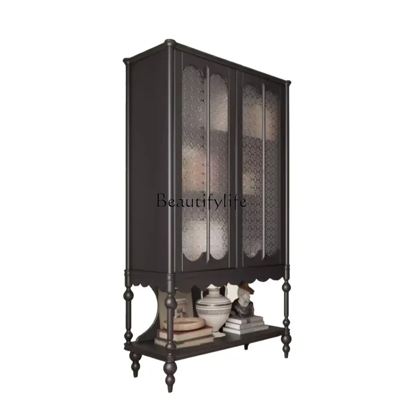 

pg46French storage solid wood high edge cabinet retro black premium storage cabinet