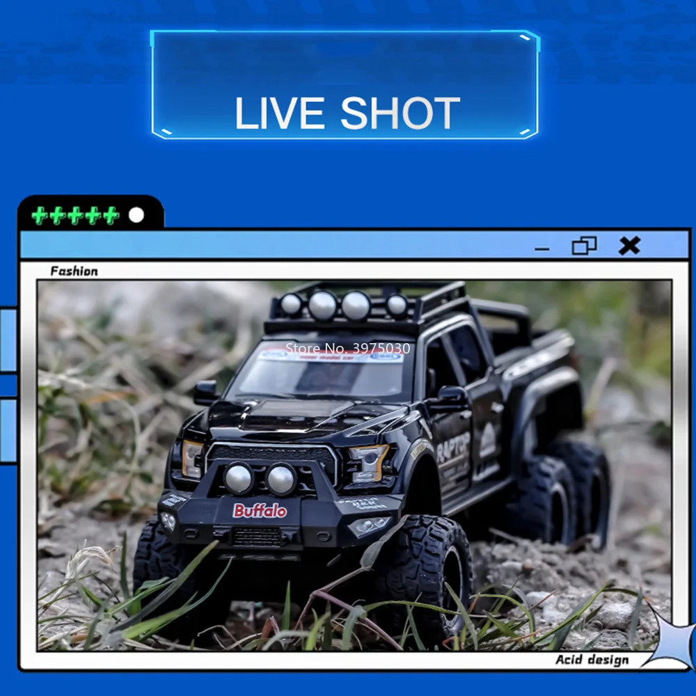 1:28 F150 6x6 ของเล่นโลหะผสมรถยนต์Diecastรุ่น 6 ประตูเปิดOff-Roadล้อดึงกลับMiniatureยานพาหนะสําหรับชายวันเกิด...