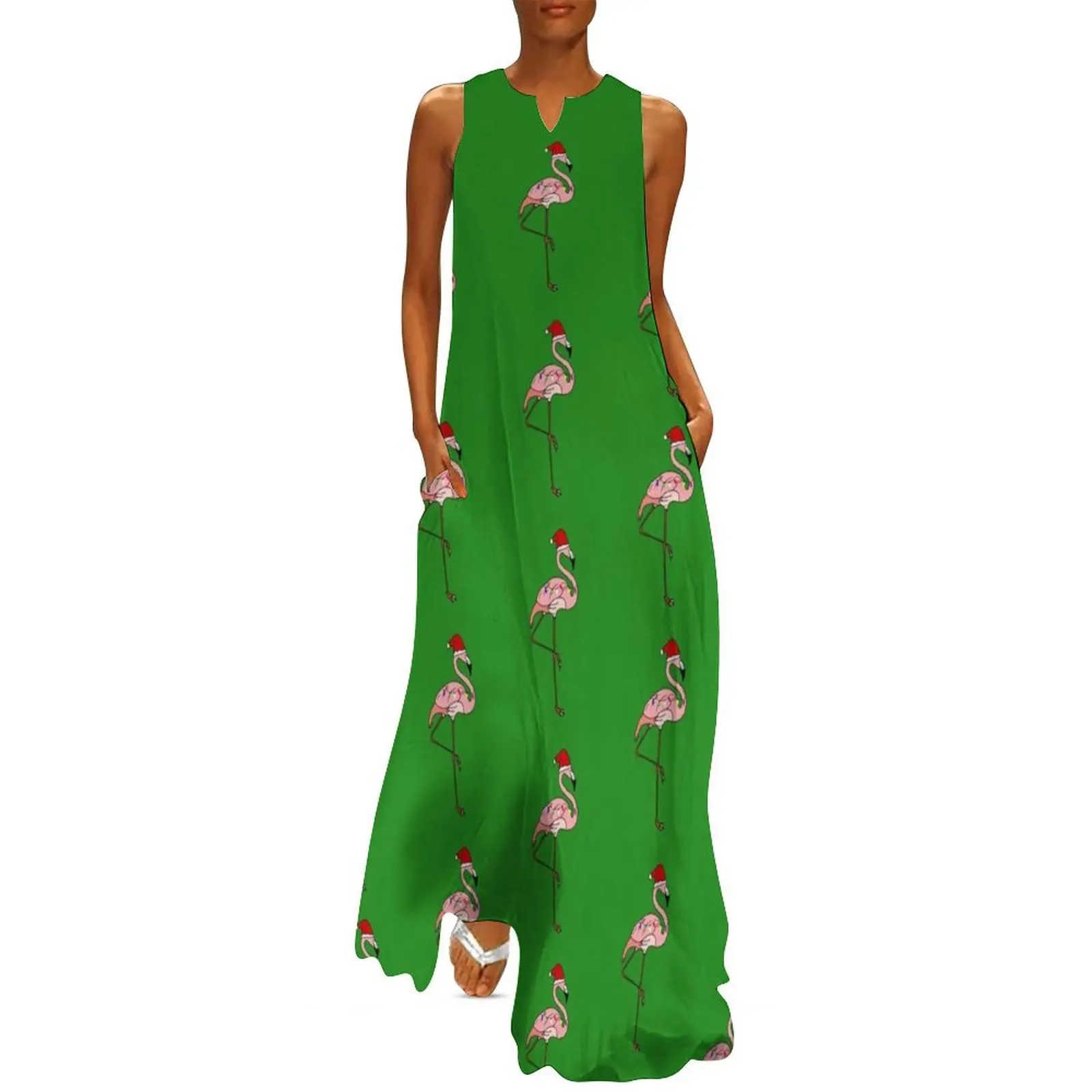 Tropical Christmas Lights Santa Pink Flamingo Long Dress evening dresses women summer dresses womens 2025 Dress