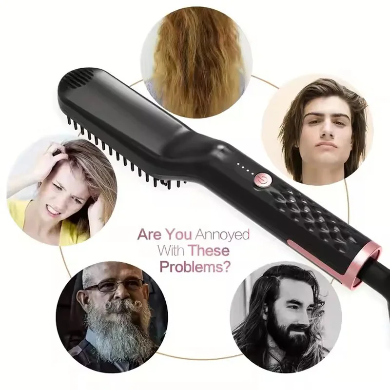 Electric Men Beard Hot Straightener Heating Comb Hair Straightening Ceramic Brush Quick Wet Dry Hair Styler Men Styling Tools