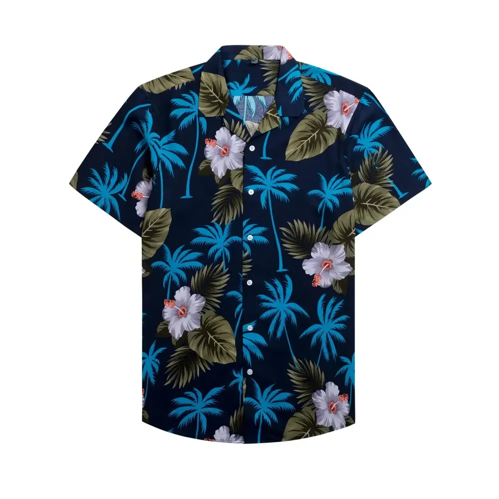 Summer Coconut Tree Printed Fashion Mens Hawaiian Shirts Short Sleeve Button Casual Beach Oversized Shirt Vacation Lapel Shirt