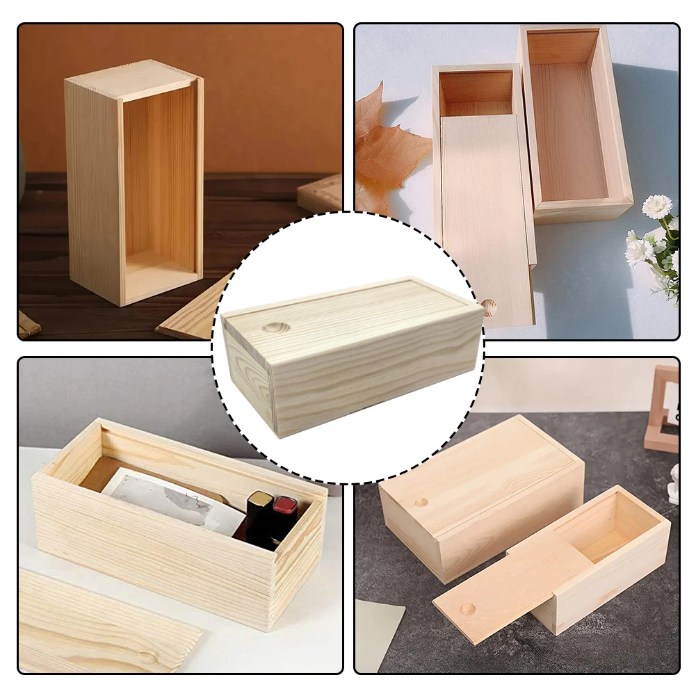 Pine Pull-out Box Sliding Cover Wooden Box Wooden Storage Box Log Drawer Wood Jewelry Organizer Case DIY Case