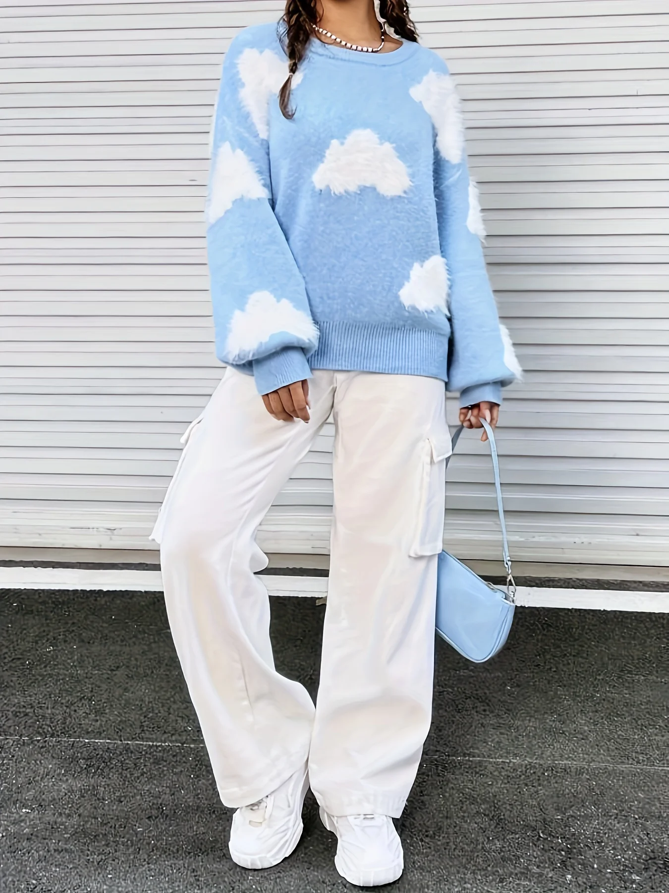 Fall/Winter 2024 new fashionable, casual, loose, thin, cloud-patterned knitwear pullover