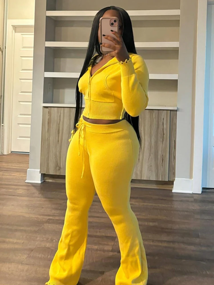

Macheda Casual Fashion 2 Piece Set Women Zip Cardigan Hooded Jacket+Drawstring Skinny Long Pants Daily Sporty Style Simple Suits
