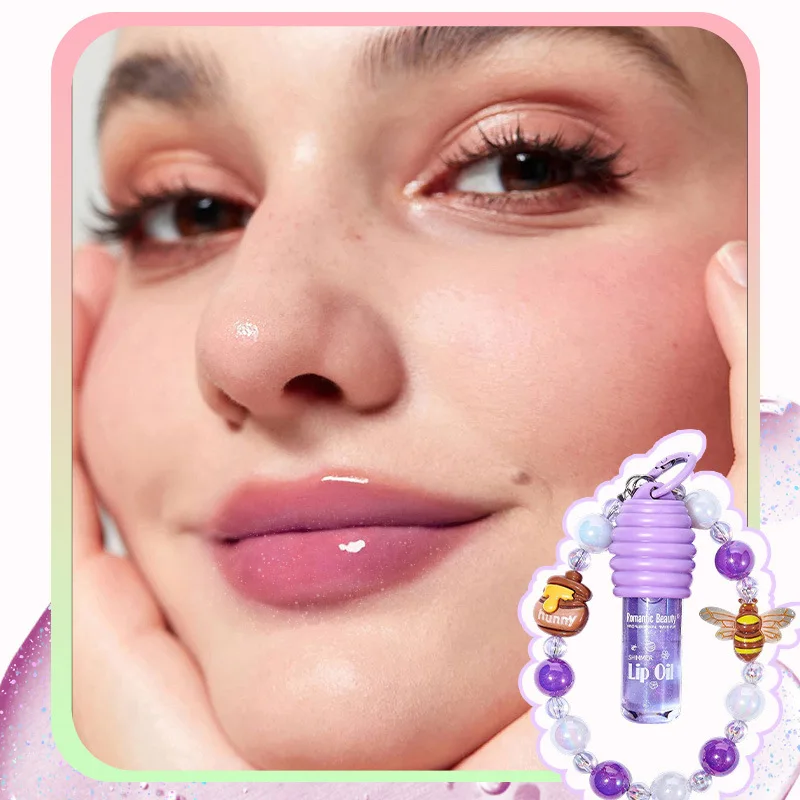 허니 립 오일 팔찌 - 틴티드 글로스가 있는 귀여운 참, 보습 및 미러 마감, 휴대용 2-in-1 립 케어, 딸을 위한 선물