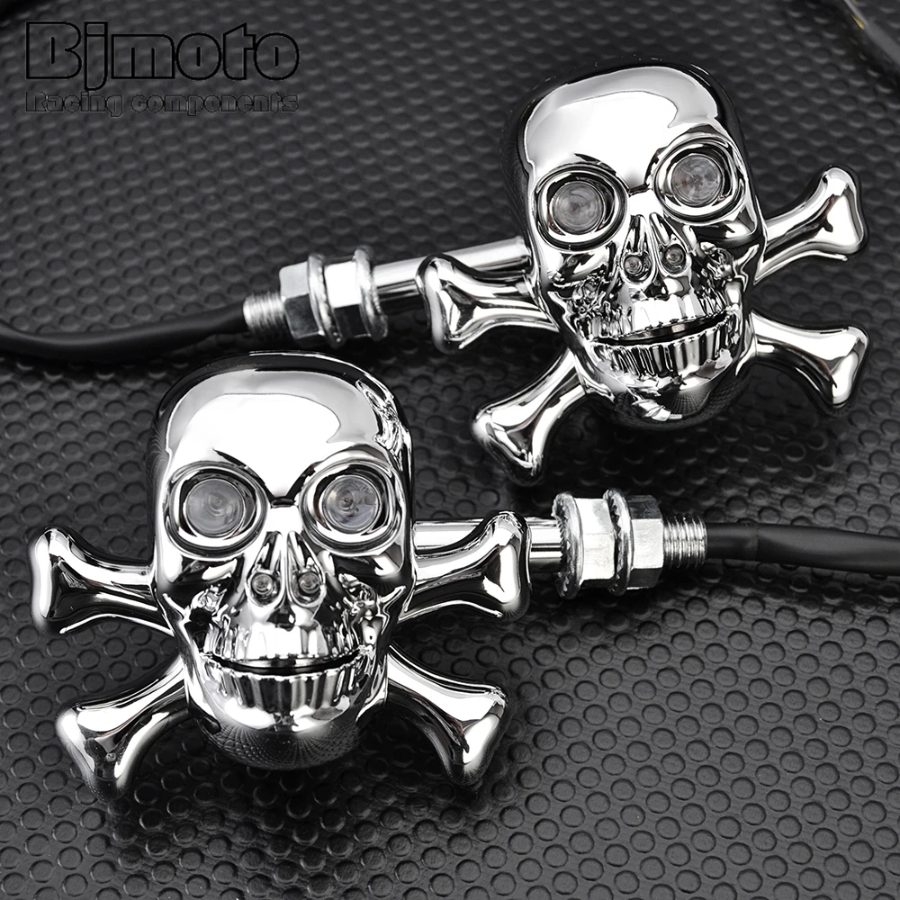 Black Chrome LED Skull Turn Signal Light for Honda CBR Shadow VTX Yamaha Virago Road Royal V Star Suzuki Intruder Boulevard