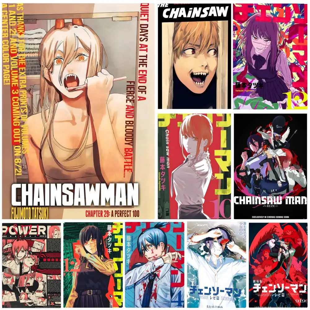 Anime C-Chainsaw M-Man Poster HD-Kunstdruck, wasserfest, selbstklebend, Wanddekoration, Heimdekoration (Wohnzimmer, Schlafzimmer, Bar), ästhetisch