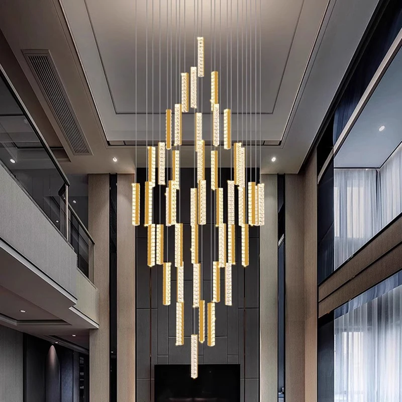 Nordic Home Decor Crystal Chandelier Ceiling Lamp Pendant Lights Stair Hanging Light For Living Room Dining Room Indoor Lighting