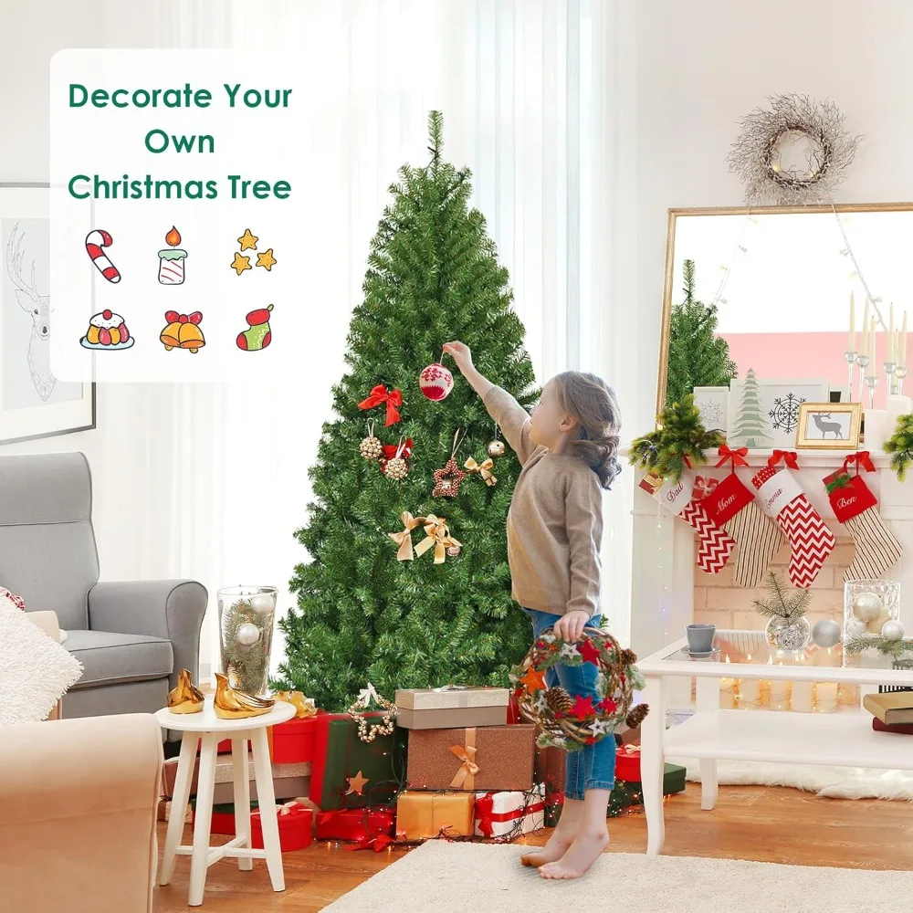 

7 FT Pre-lit Christmas Tree, Artificial Xmas Tree with 500 Warm White & Multicolored Lights, 11 Modes, 1570 Branch Tips