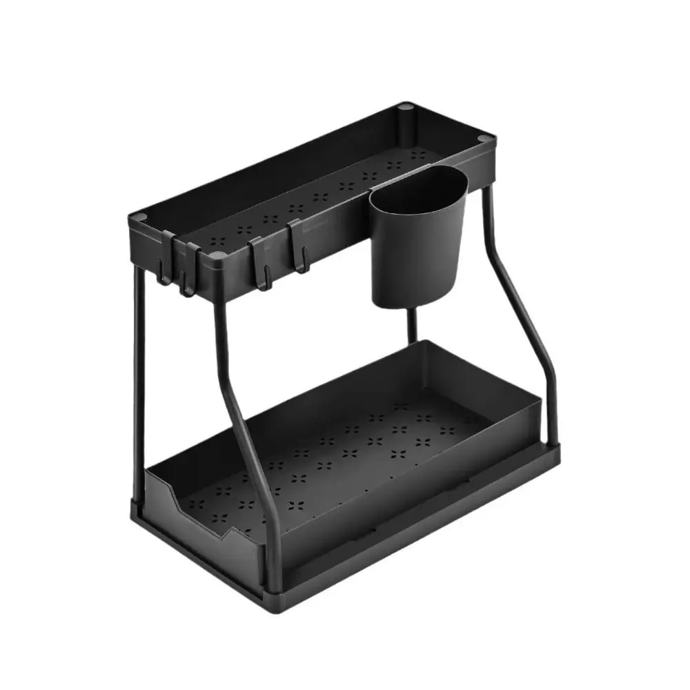 

Универсальная 2-слойная полка для специй, выдвижной держатель для специй без перфорации, черный компактный держатель для полотенец для специй, настольный