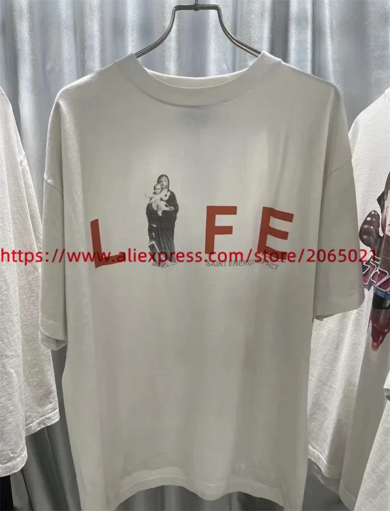 Lady Of Life Print SAINT T-Shirt Men Women Oversized Tee Tops Streetwear T Shirt