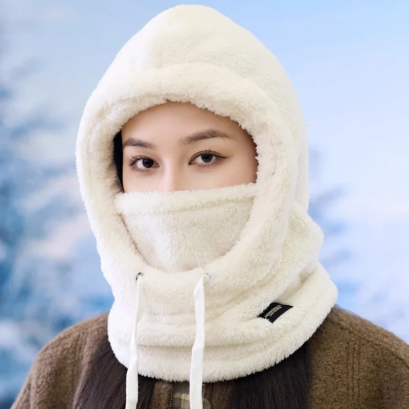 قبعة صوفية شتوية مقاومة للرياح ودافئة للنساء لركوب الدراجات مع غطاء رقبة من الصوف، وشاح للنساء، قبعة صوفية من قطعة واحدة للرجال