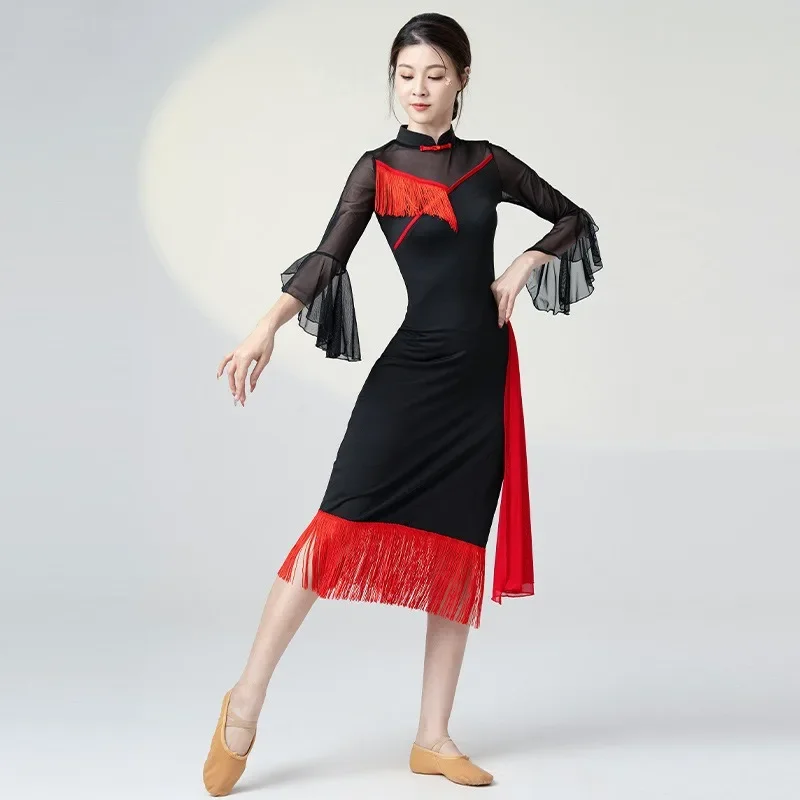 customized Cheongsam Dance Dress Chinese Style Women's Classical Modern Latin Dance Dress Long Skirt Practice Performance Dress