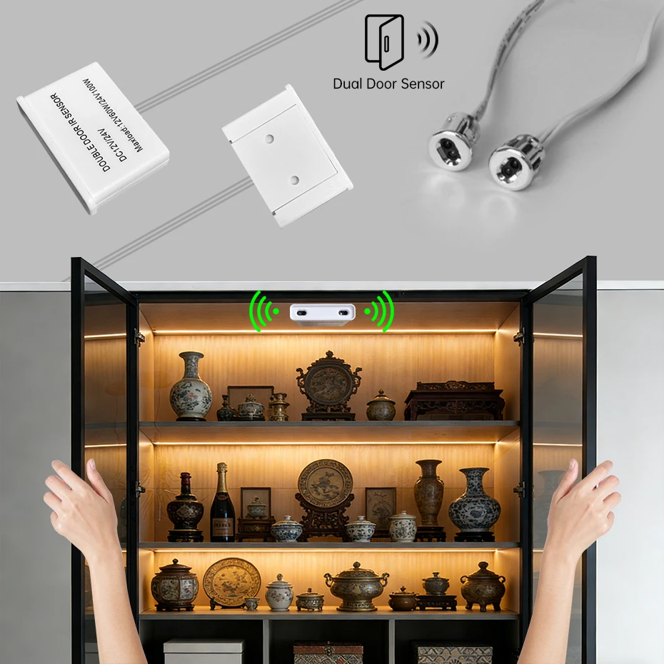 Door Sensor Switch with Dupont Wire Cable Double Door Motion Sensing On-Off 12V-24V for Closet Cabinet Led Strip Light