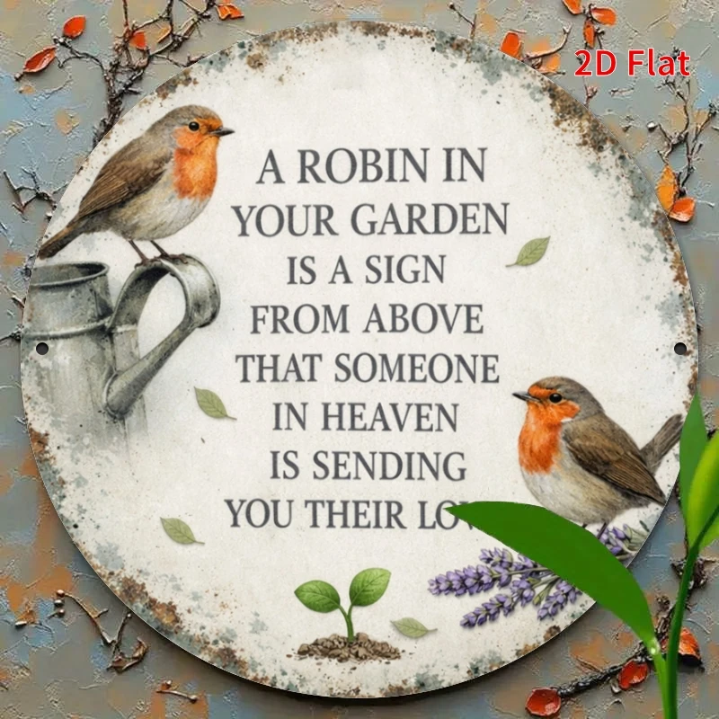 2D Flat 20x20cm Robin Garden Metal Sign, Vintage Robin Bird Wall Art Decor for Home Coffee Shop Garage Holiday Gift.