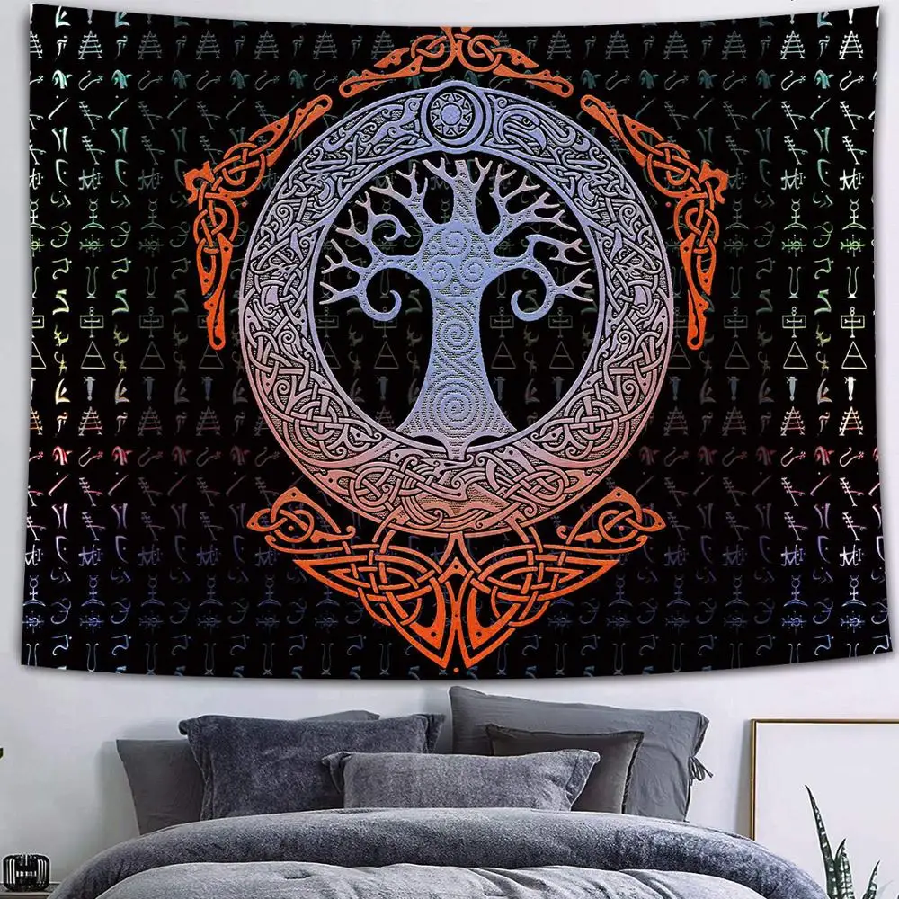 Mystical Viking Meditation psichedelico Rune Print Pattern arazzo Art Wall Hanging Living Room Decor