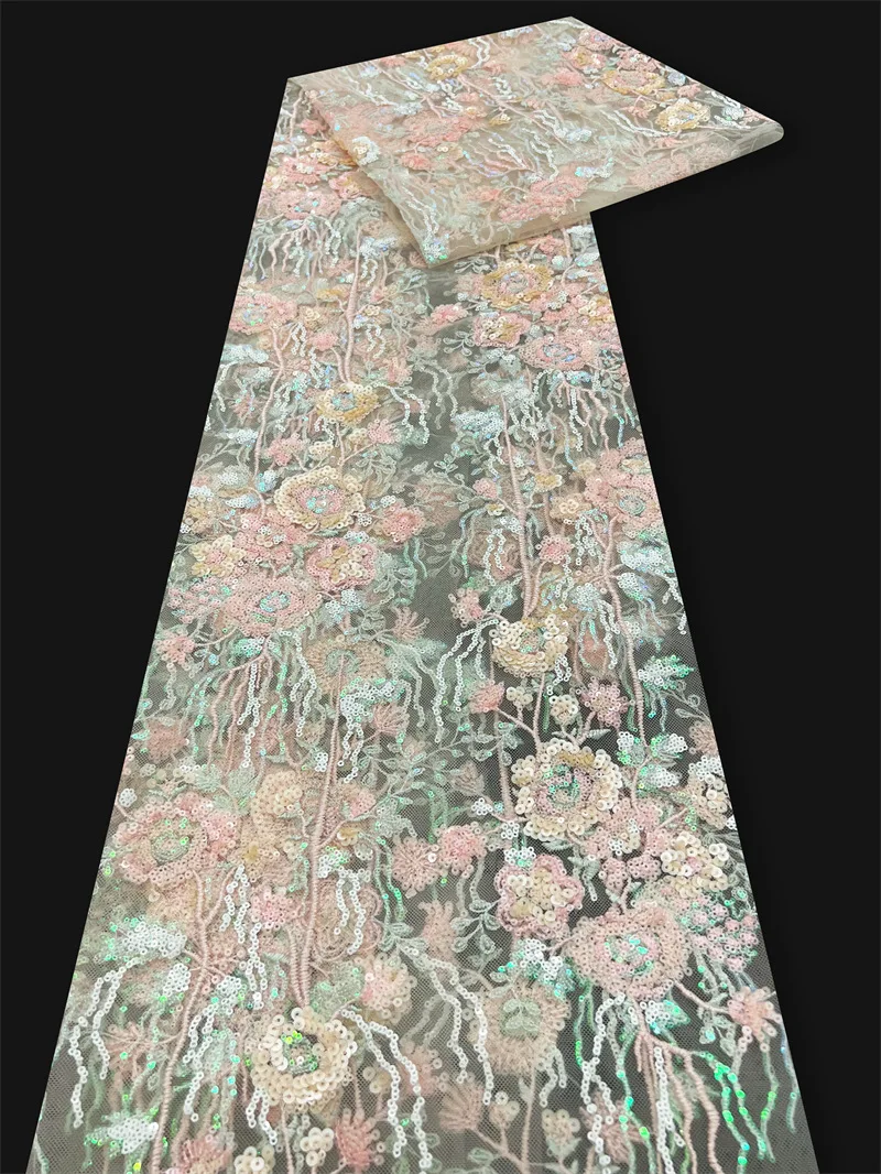 

1yard Hot selling Dress wedding cheongsam fabric for clothing Sequin embroidery lace fabric