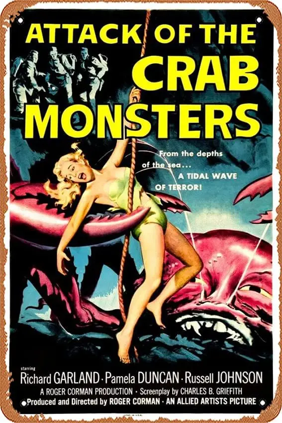 Attack of the Crab Monsters Movie Poster 8 x 12 Inches - Retro Vintage Metal Tin Sign for Home Bar Pub Garage Decor Movie Gifts