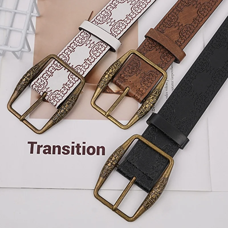 Pattern Print Retro Y2K Belts For Women Luxury Designer Brand Pin Buckle Waist Jeans Belt Female Pu Leather Hip Hop Waistband