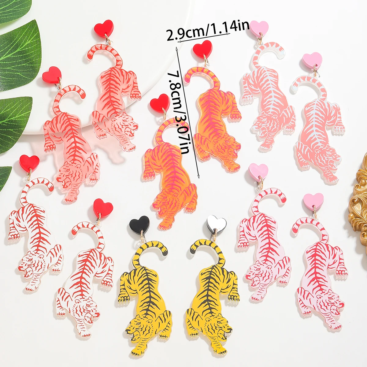 Creative Acrylic Tiger Dangle Earrings For Women Simple Adorable Animal Drop Earrings Statement Vacation Party Accessories