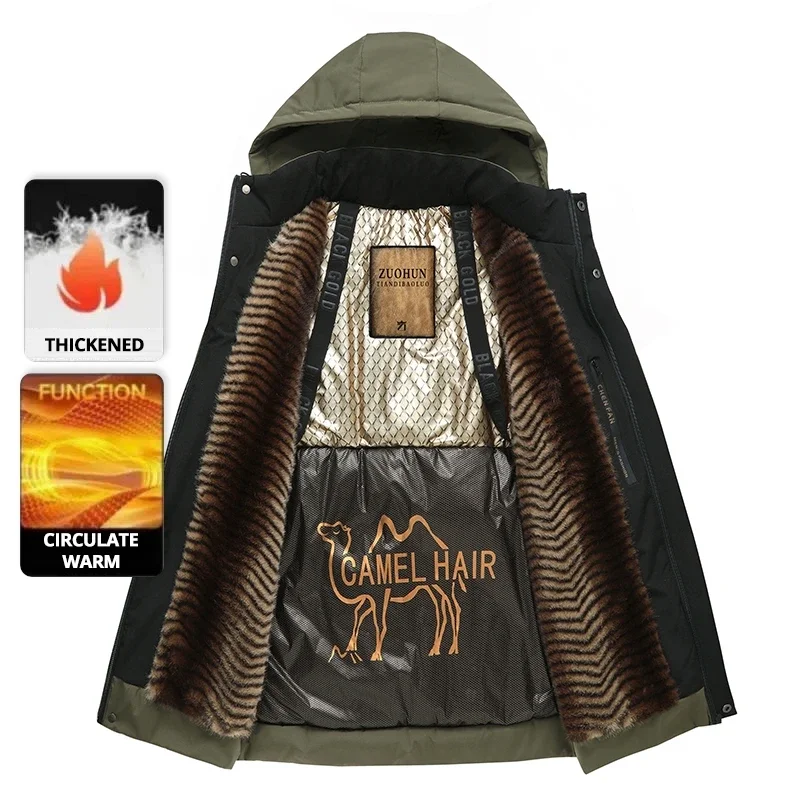 Top Grade Five Protective Tech Luxury Winter New Brand Camel Fleece Men's Parka Jacket Windbreaker Coats Heavy Plush Lining